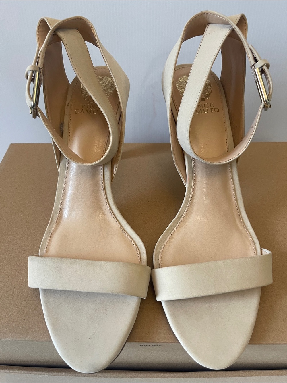 VINCE CAMUTO  Beige Ankle-Strap Heeled Sandals 11M